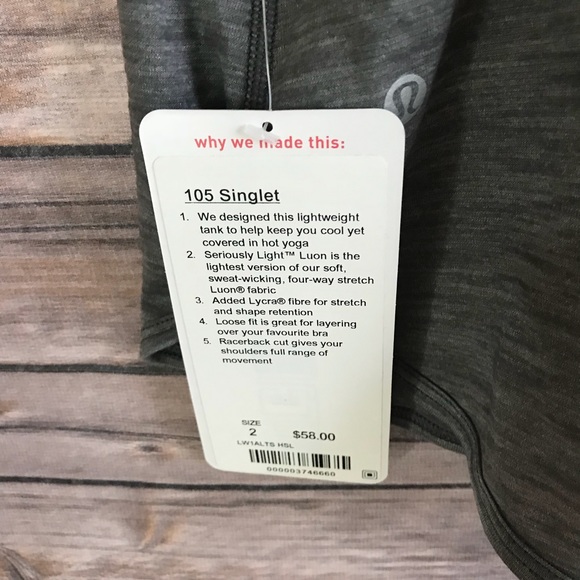 NWT HSL LULULEMON 105 SINGLET TANK HEATHERED SLATE - Picture 6 of 7